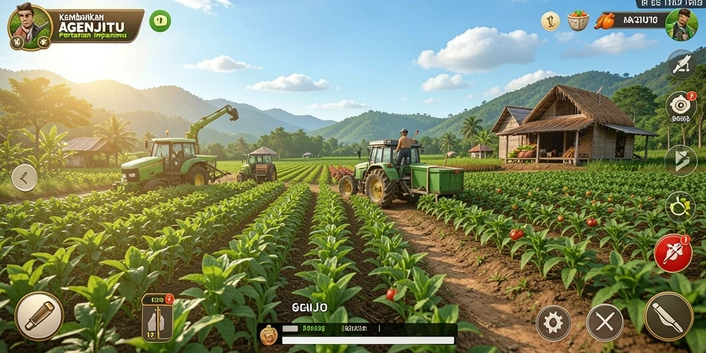 Tampilan gameplay AGENJITU yang menarik dan interaktif dalam bertani.