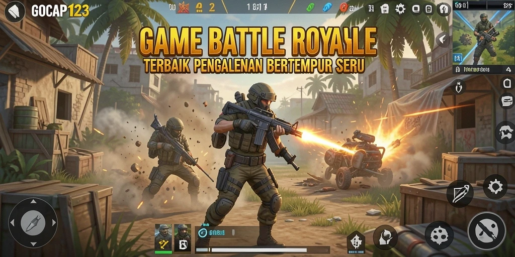 Screenshot GOCAP123 menampilkan aksi seru di medan pertempuran Battle Royale.