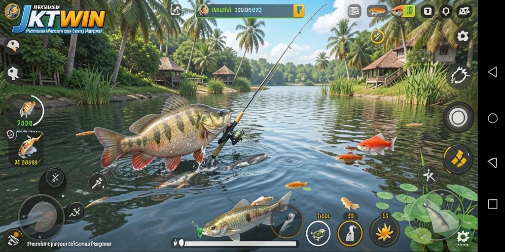 Screenshot gameplay JKTWIN yang menampilkan aksi memancing seru.