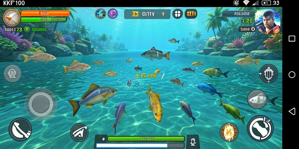Screenshot KPK100 menampilkan pemain sedang asyik menembak ikan.