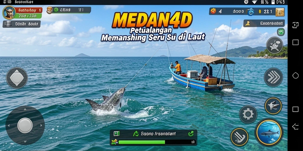 Screenshot gameplay MEDAN4D menunjukkan aksi menangkap ikan di laut.