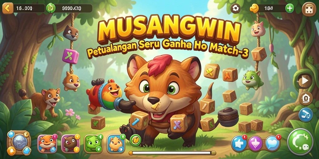Screenshot utama MUSANGWIN menunjukkan gameplay Match-3 yang seru.