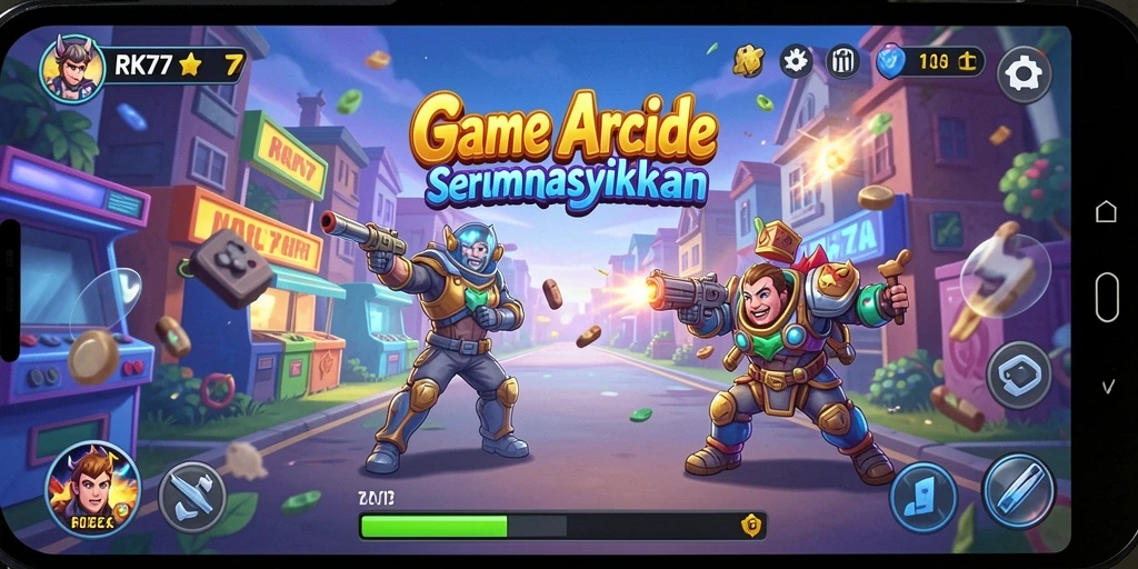 Tampilan gameplay RK77 yang penuh warna dan dinamis.
