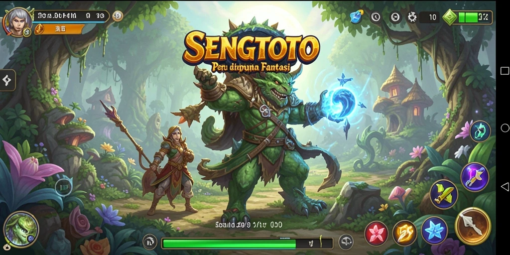 Tampilan gameplay <strong>SENGTOTO</strong> dengan karakter menjelajahi dunia fantasi.