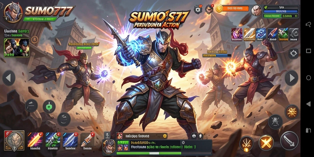 Tangkapan layar dari SUMO777 menampilkan aksi spektakuler karakter-karnya.